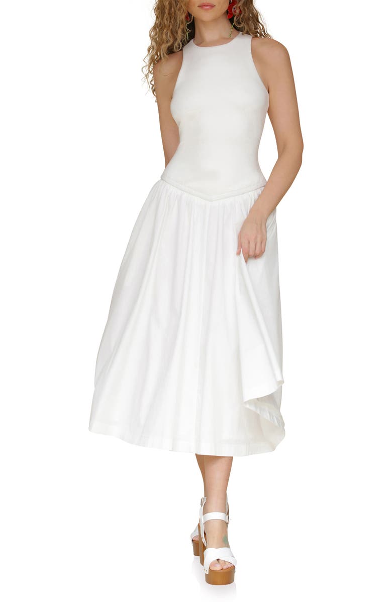 Avec Les Filles Sleeveless Mixed Media Fit & Flare Dress, Main, color, White