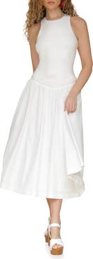 Avec Les Filles Sleeveless Mixed Media Fit & Flare Dress
