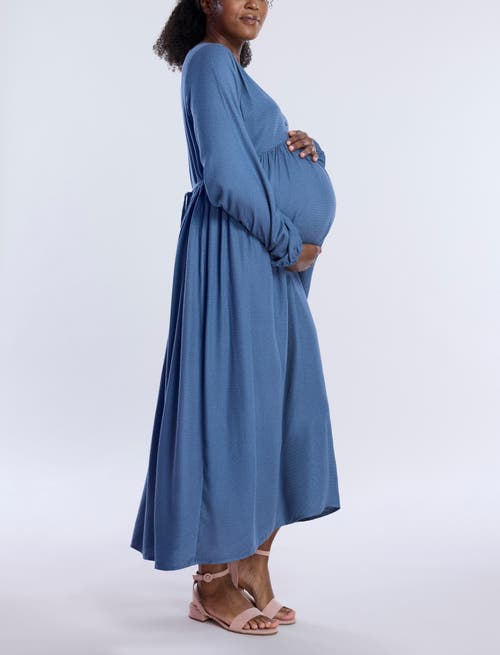 Motherhood Maternity Long Sleeve Button Front Maternity Midi Dress In Vintage Indigo