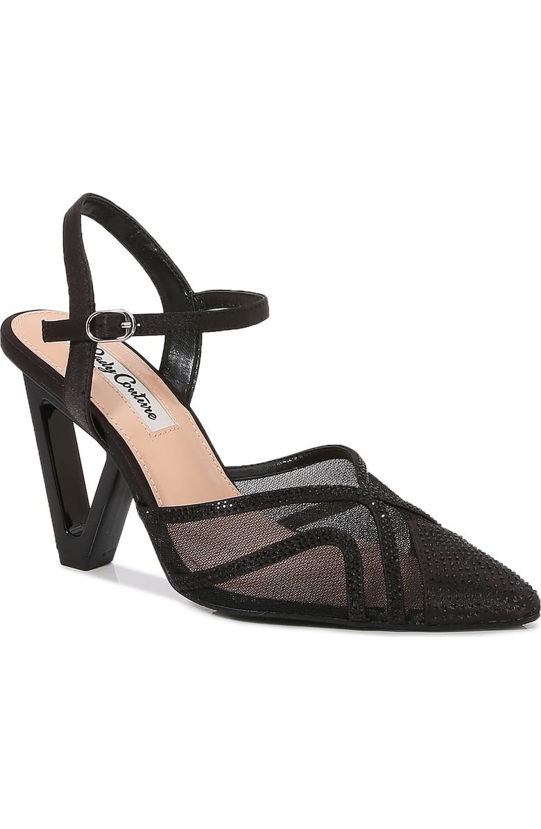 LADY COUTURE Mesh Satin Rhinestone Ankle Strap Metallic Heel Pump, Main, color,