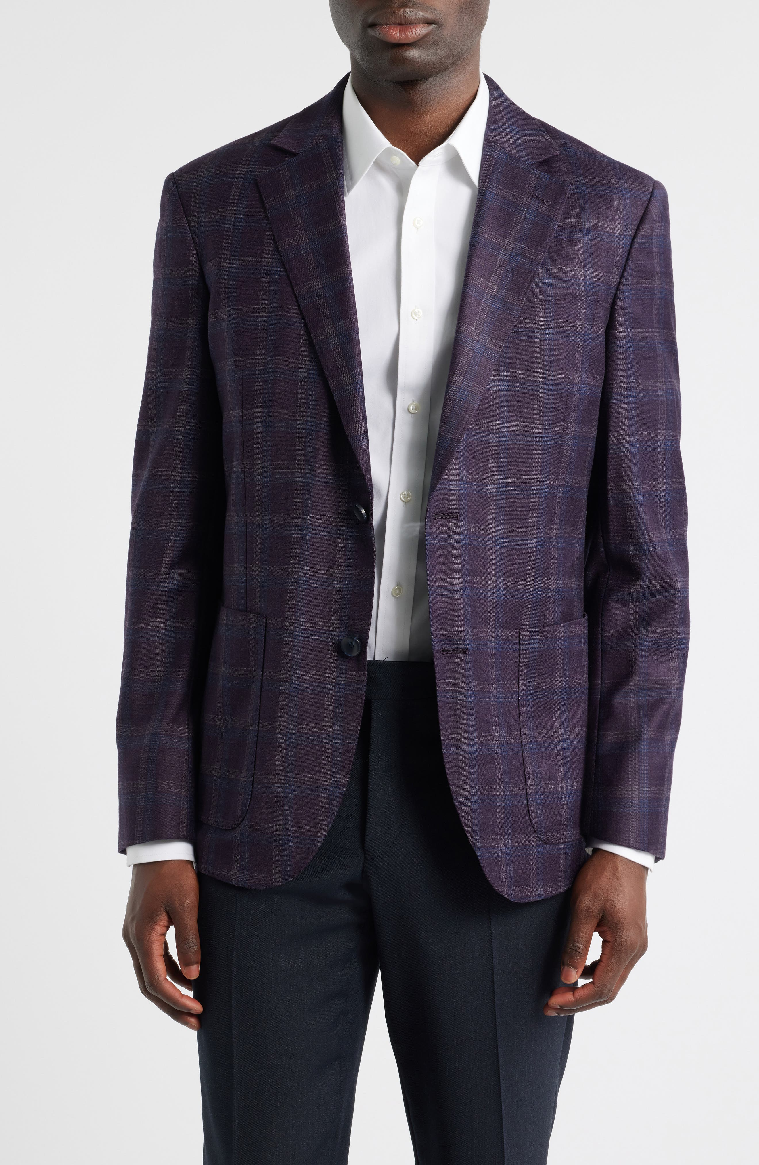 Nordstrom Purple Shadow Check Wool Sport Coat