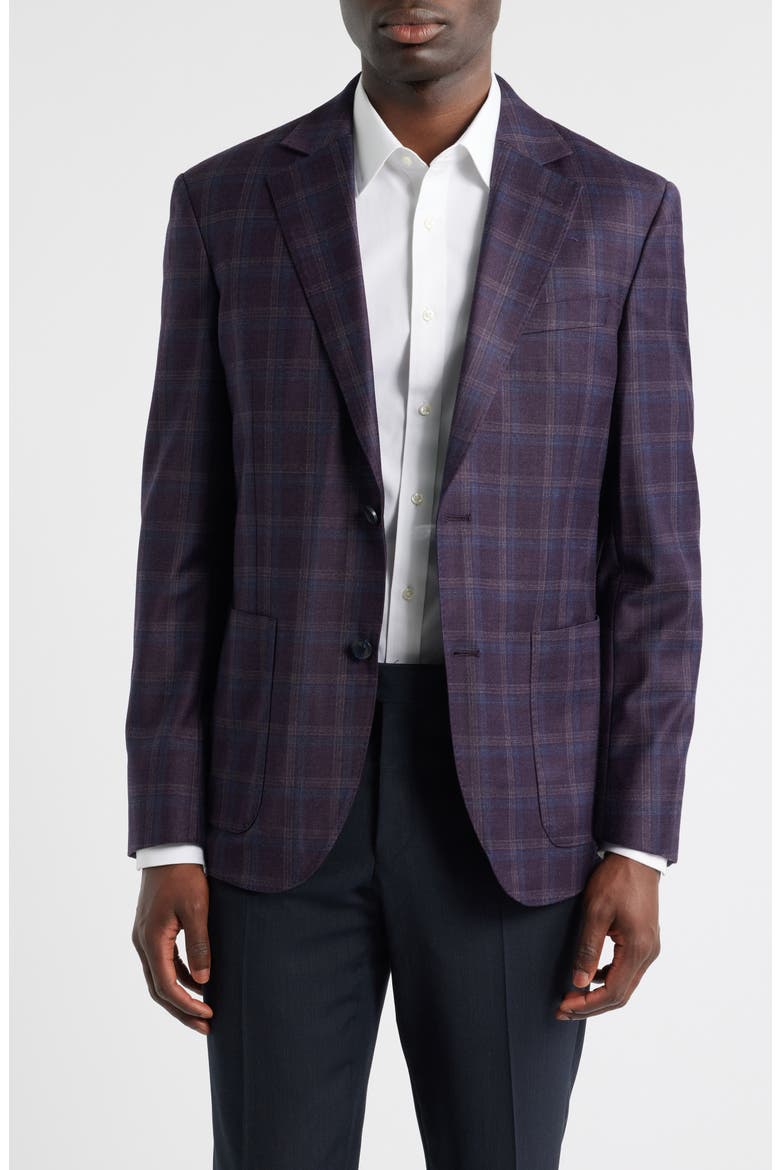 Purple Shadow Check Wool Sport Coat, Main, color, BURGUNDY DANDY WOOL CHECK
