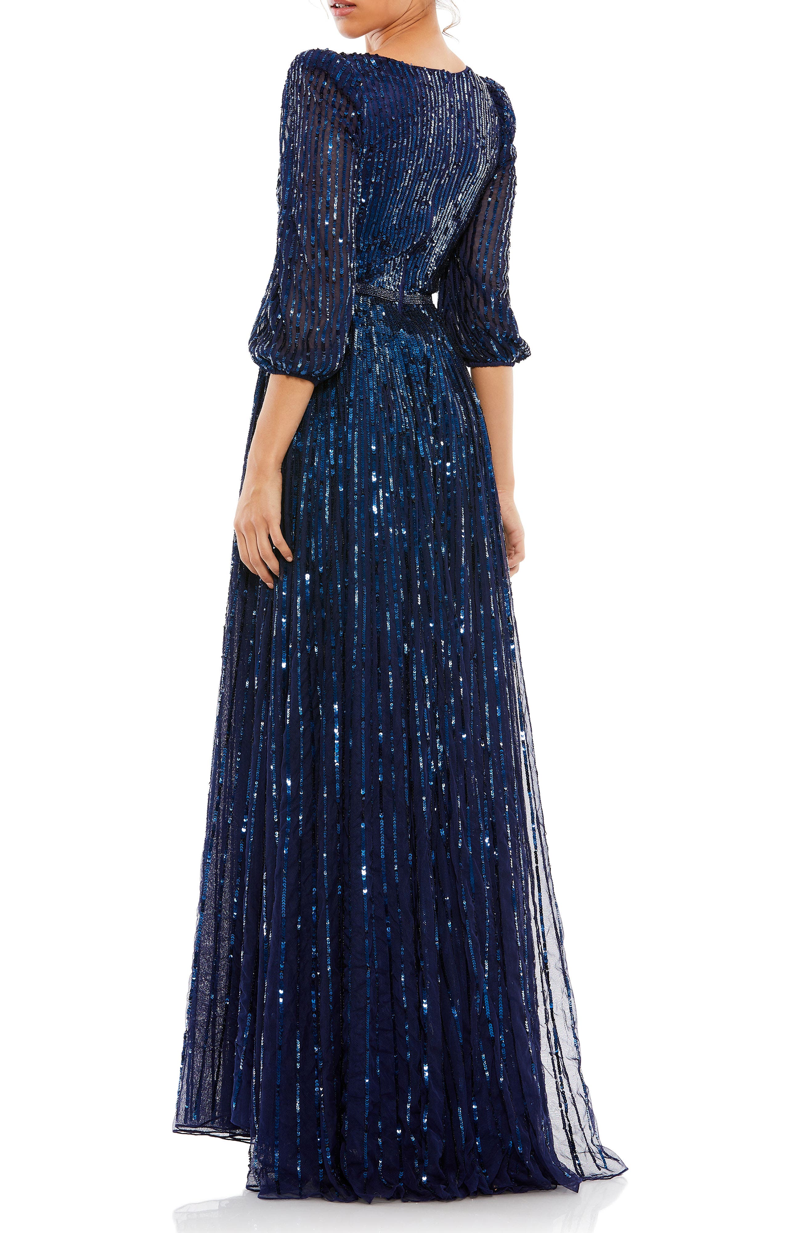 Sequined Wrap Over 3/4 Sleeve Gown - image 4