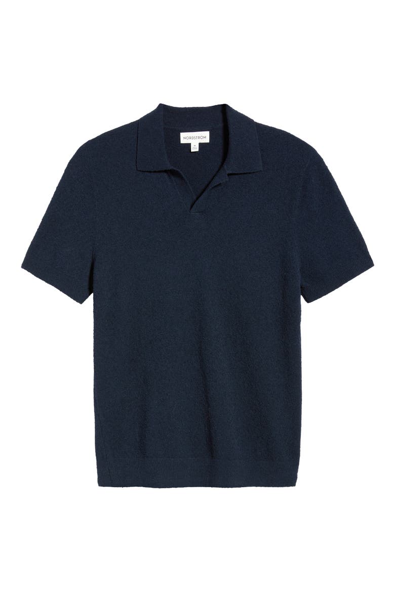 Johnny Collar Short Sleeve Bouclé Sweater Polo, Alternate, color, NAVY SAPPHIRE
