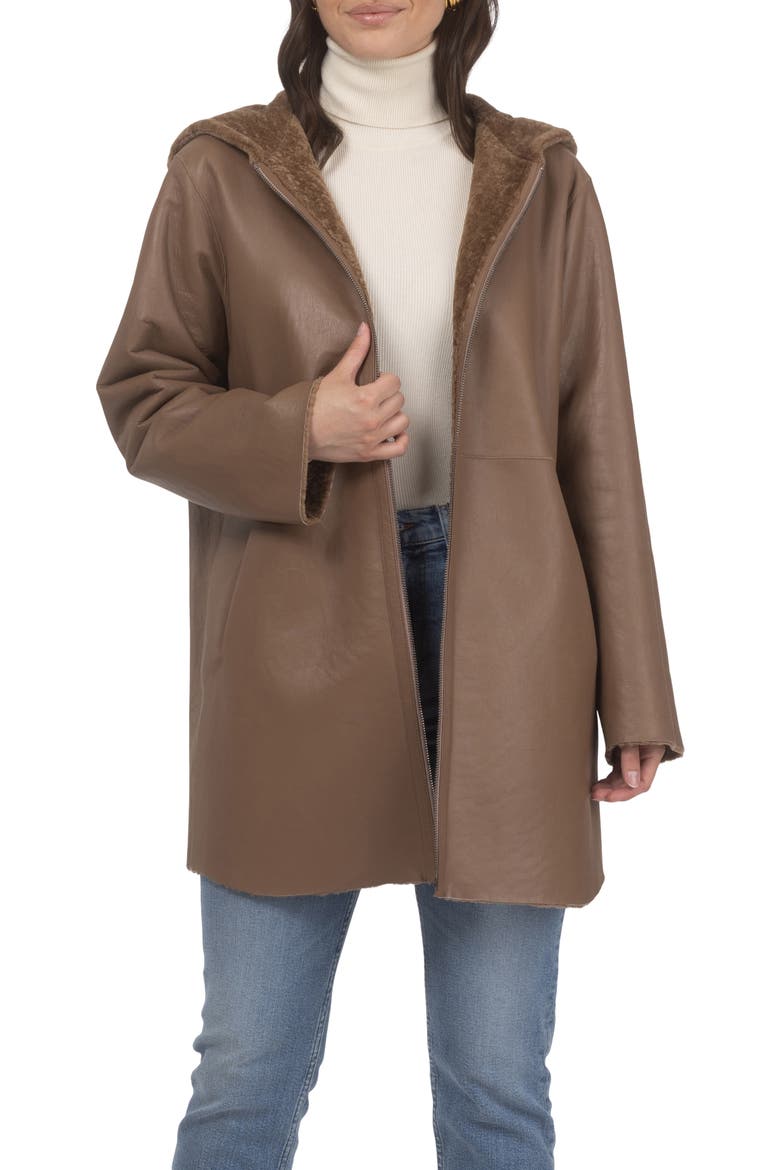 Reversible Textured Genuine Shearling Jacket, Alternate, color, CAMEL/CAMEL