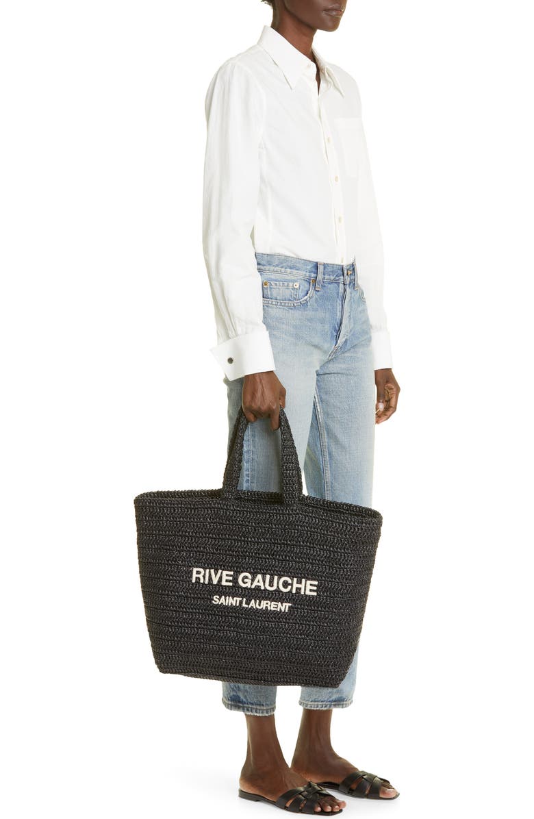 Saint Laurent Rive Gauche Logo Crochet Tote, Alternate, color,