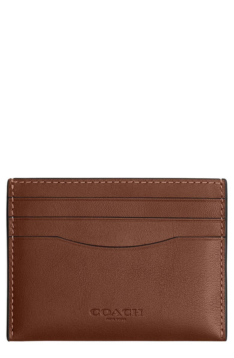 COACH Leather Card Case, Main, color, Redwood.