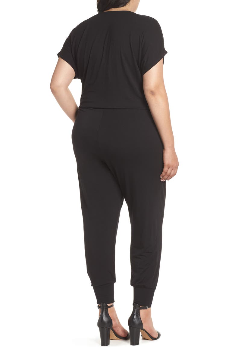 Short Sleeve Wrap Top Jumpsuit, Alternate, color, BLACK
