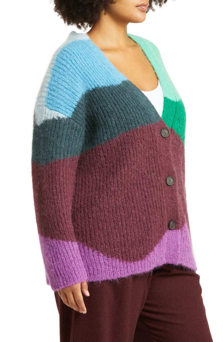 Vince Intarsia Wave Mohair Blend Cardigan, Alternate, color,