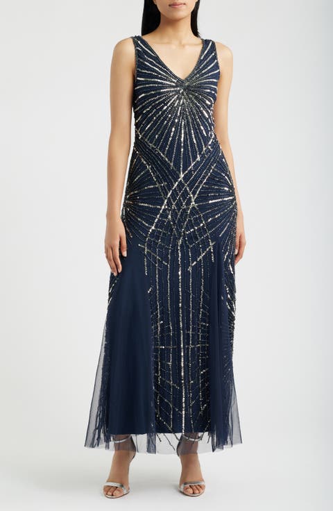 Beaded Sleeveless Tulle Gown