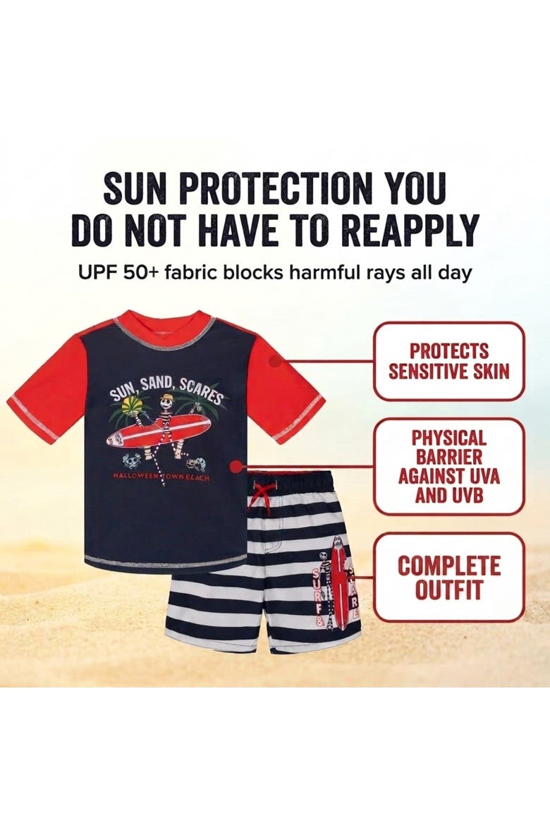 Nightmare Before Christmas Jack Skellington 2-Piece Rash Guard and Swim Trunks Set, Alternate, color, Jack Skellington Red