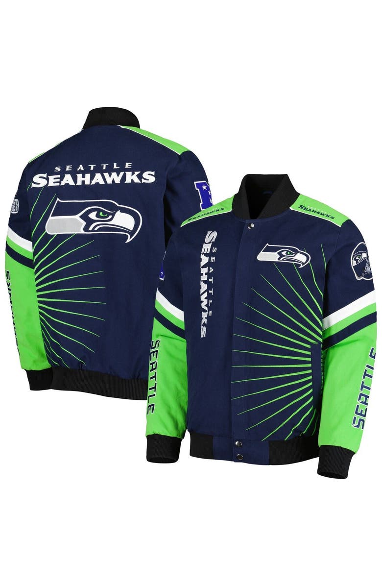 G-III SPORTS BY CARL BANKS Men's G-III Sports by Carl Banks Navy Seattle Seahawks Extreme Redzone Full-Snap Varsity Jacket, Main, color, 