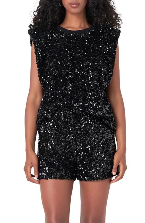 Sequin Padded Shoulder Velvet Top
