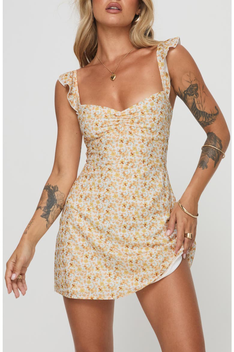 Landon Floral Print Minidress, Alternate, color, YELLOW