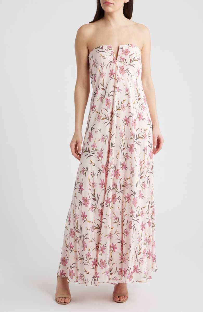 Parker The Emerson Floral Strapless Maxi Dress, Main, color, Barely Pink