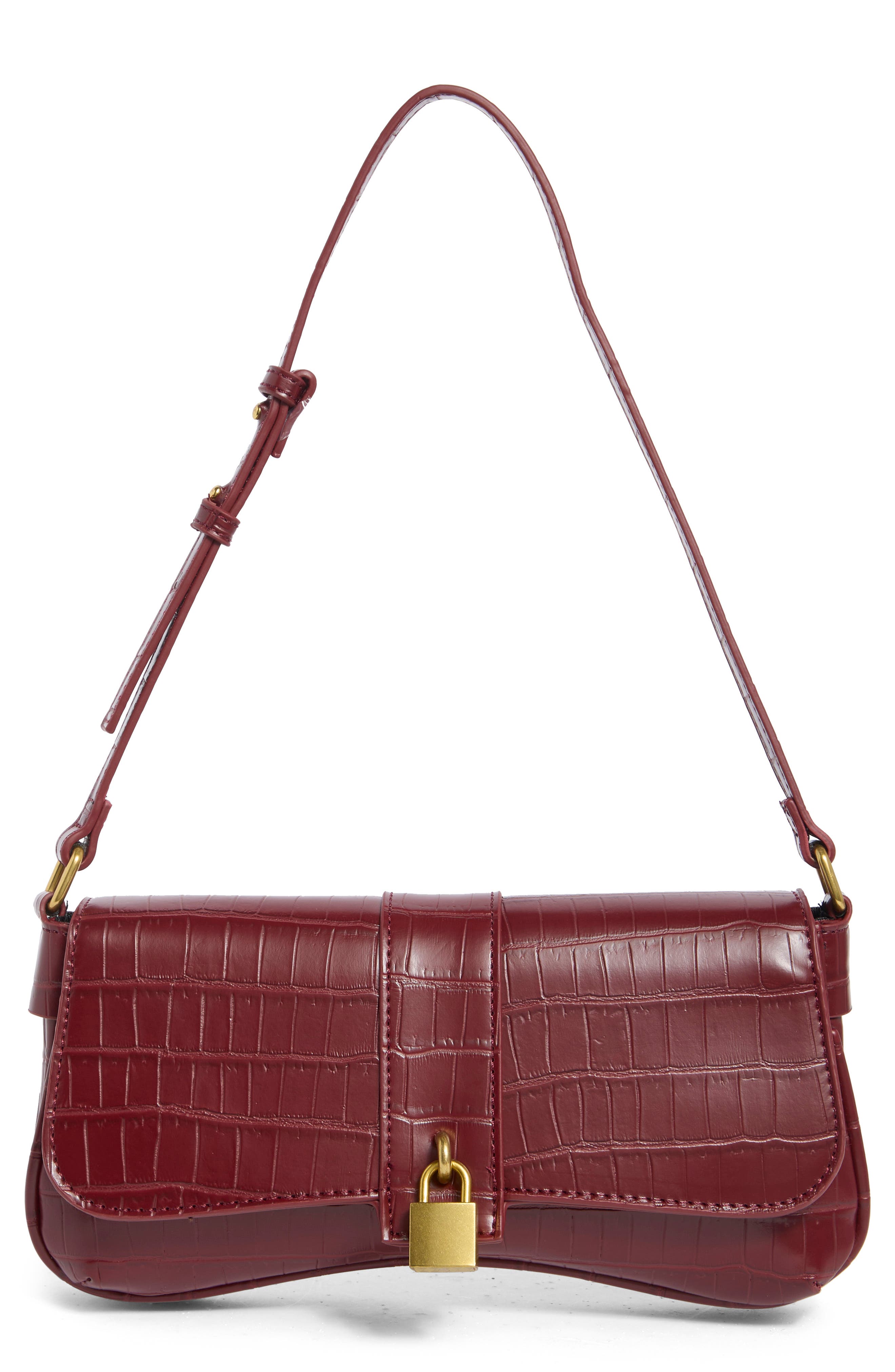 Croc Embossed Faux Leather Shoulder Bag, Main, color, BURGUNDY
