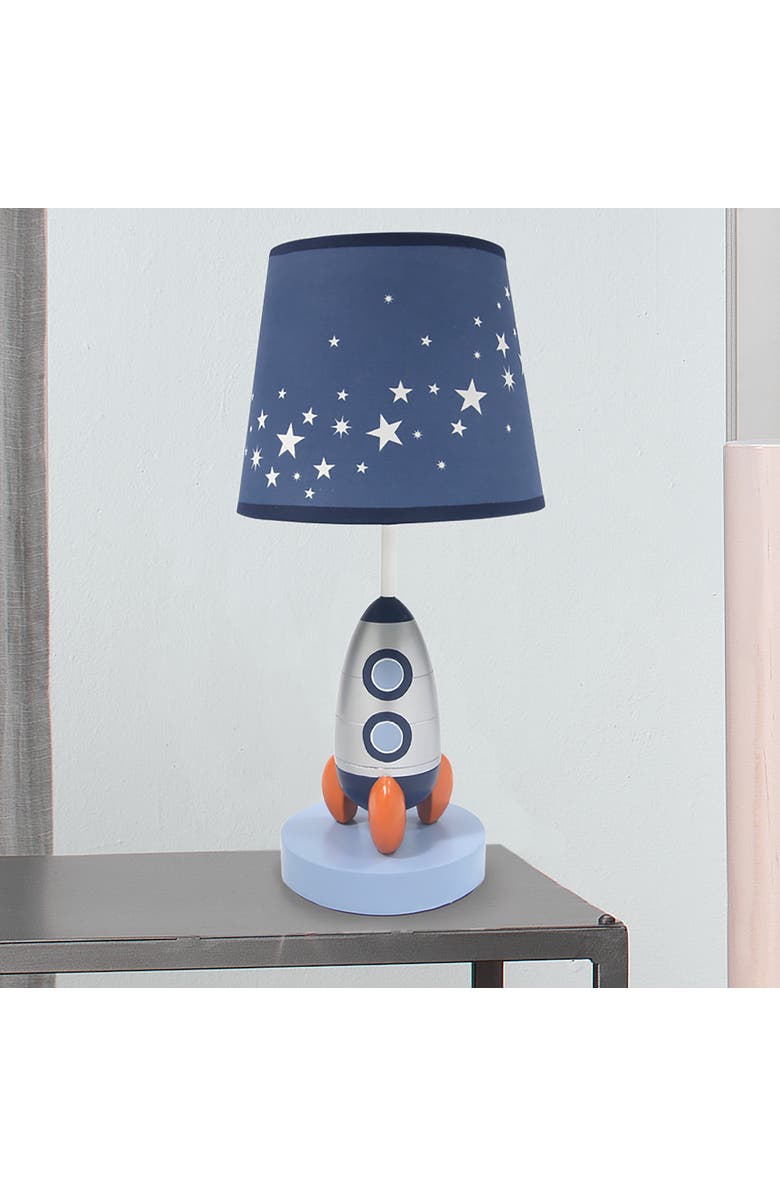 Lambs & Ivy Milky Way Rocket Ship Nursery Lamp with Shade & Bulb, Alternate, color, Blue