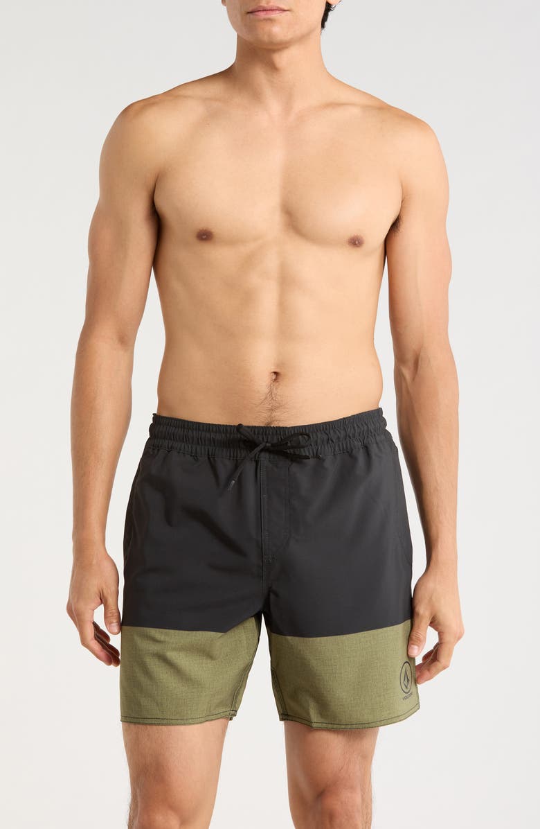 Volcom Manic Swim Trunks, Main, color, Black Green