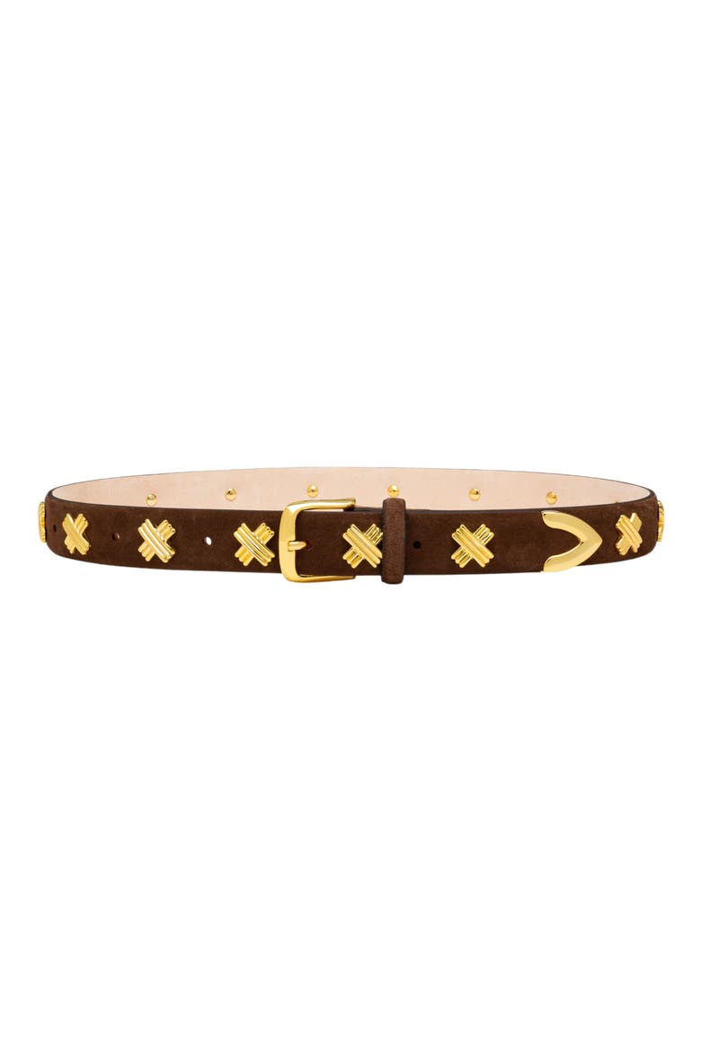 X-Stud Belt, Main, color, CHOCOLATE SUEDE/ GOLD