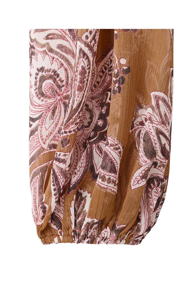 Floral Print Tie Neck Top, Alternate, color, BROWN