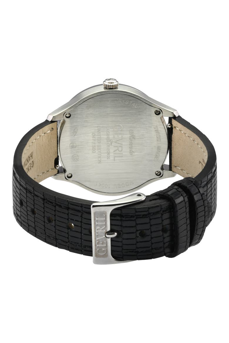 Morcote Swiss Diamond Leather Strap Watch, 36mm - 0.009ct., Alternate, color, BLACK