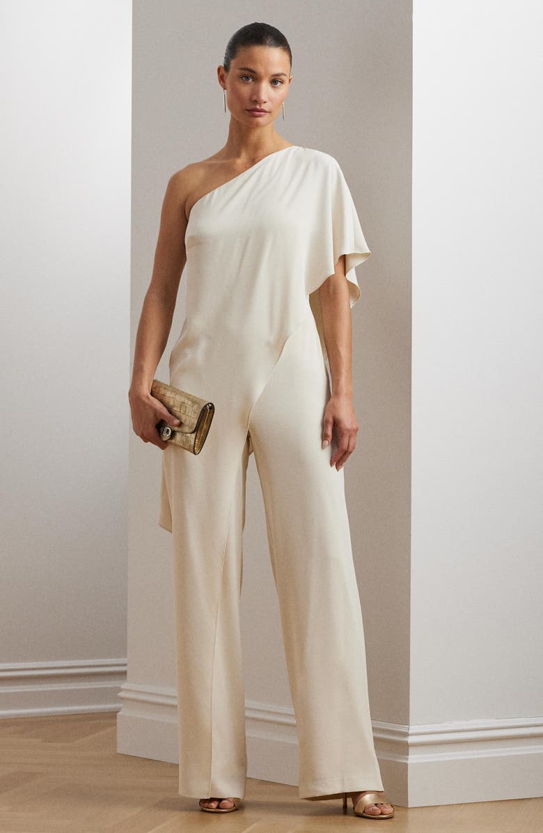 Lauren Ralph Lauren April One-Shoulder Georgette Jumpsuit, Alternate, color, Mascarpone Cream