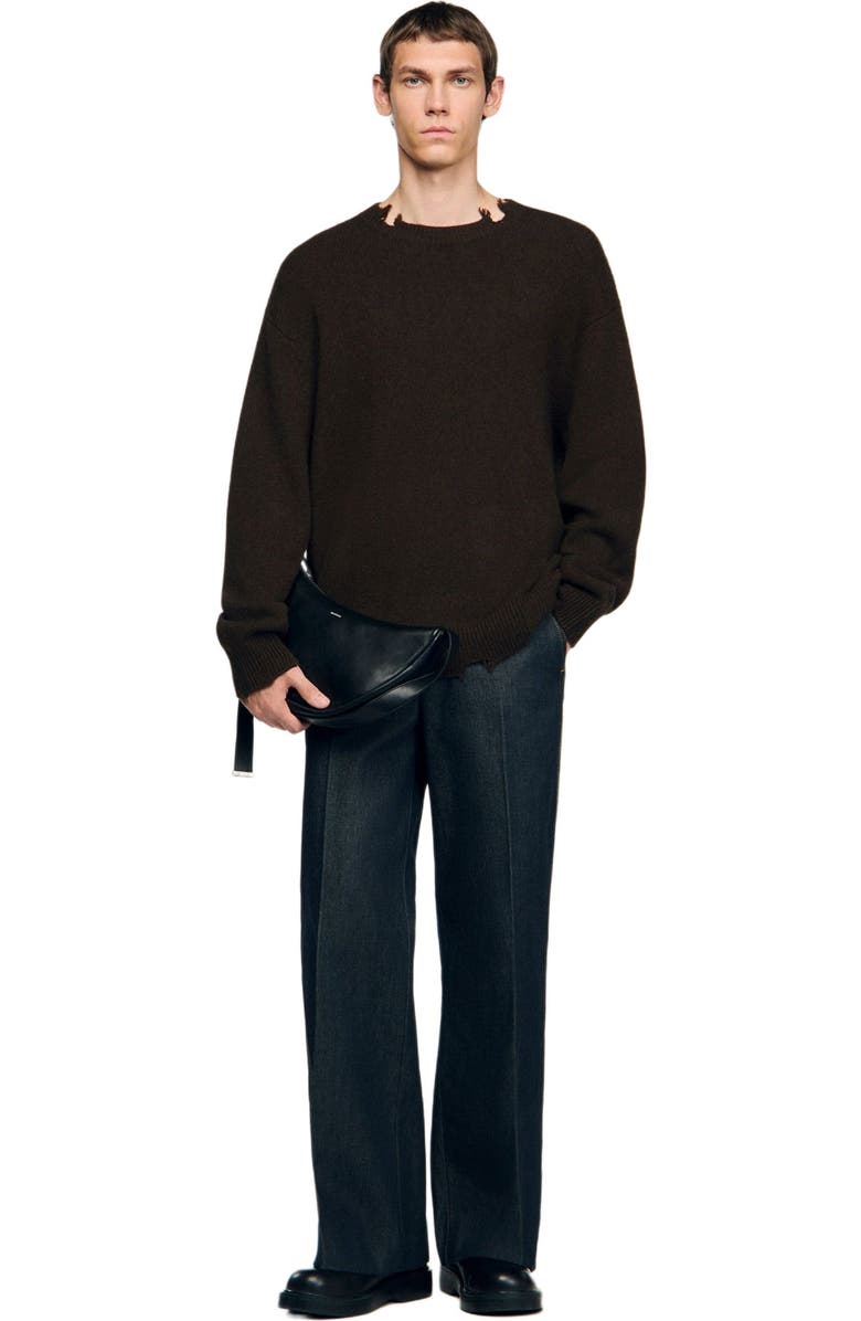 SANDRO Small leather hobo bag, Alternate, color, Black