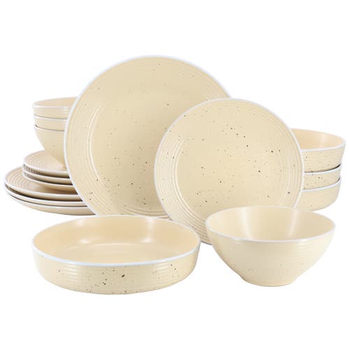 Elama Emilia 16 Piece Double Bowl Stoneware Dinnerware Set In White
