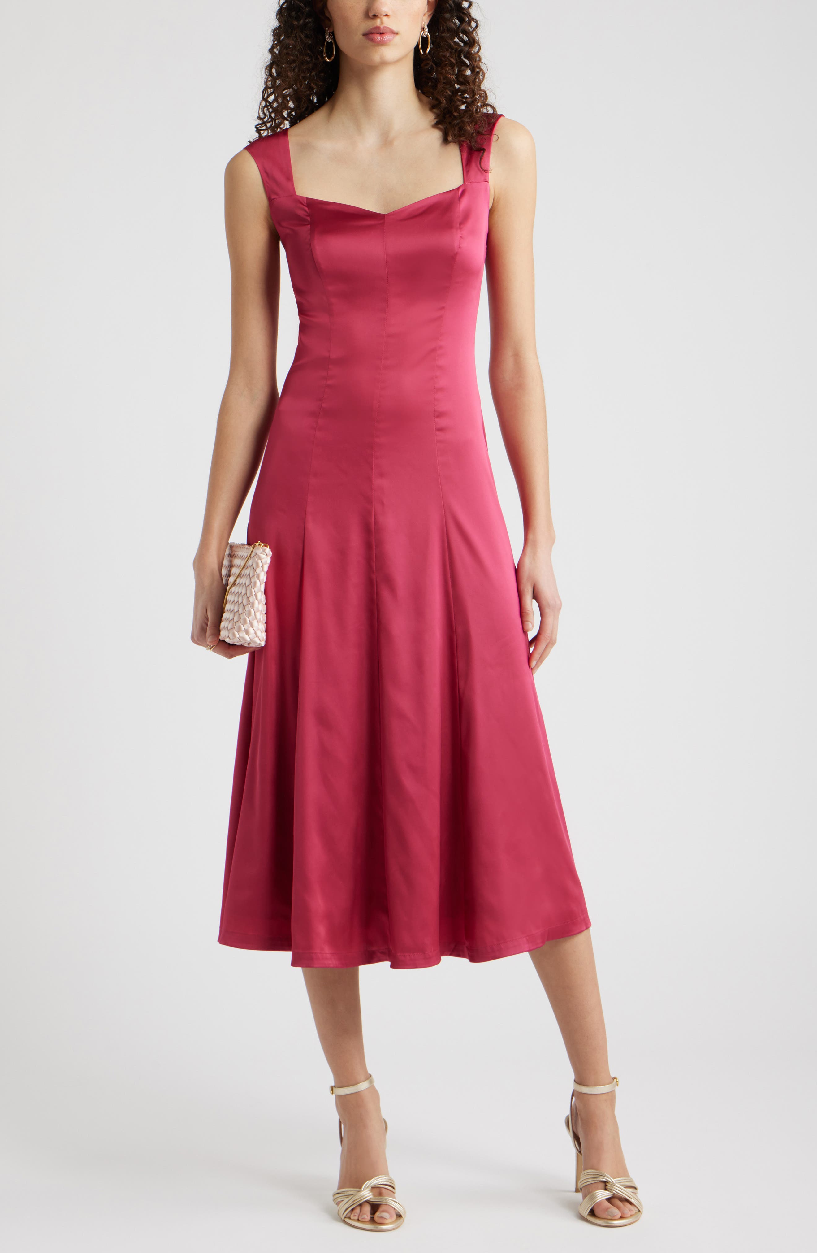 Cap Sleeve Satin Midi Dress - image 3
