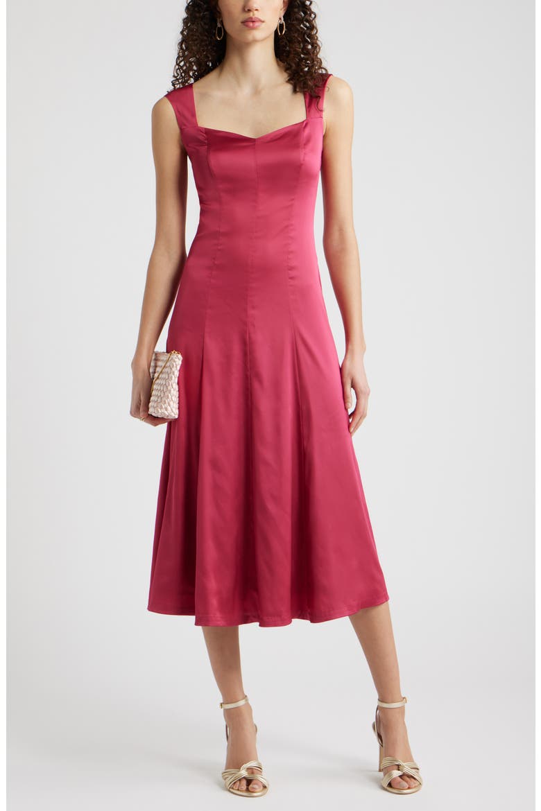 Cap Sleeve Satin Midi Dress, Main, color, PINK VIVACIOUS