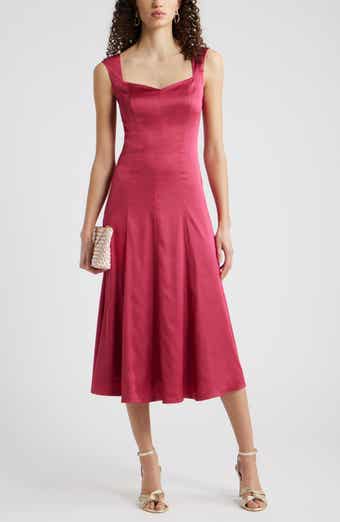 Cap Sleeve Satin Midi Dress
