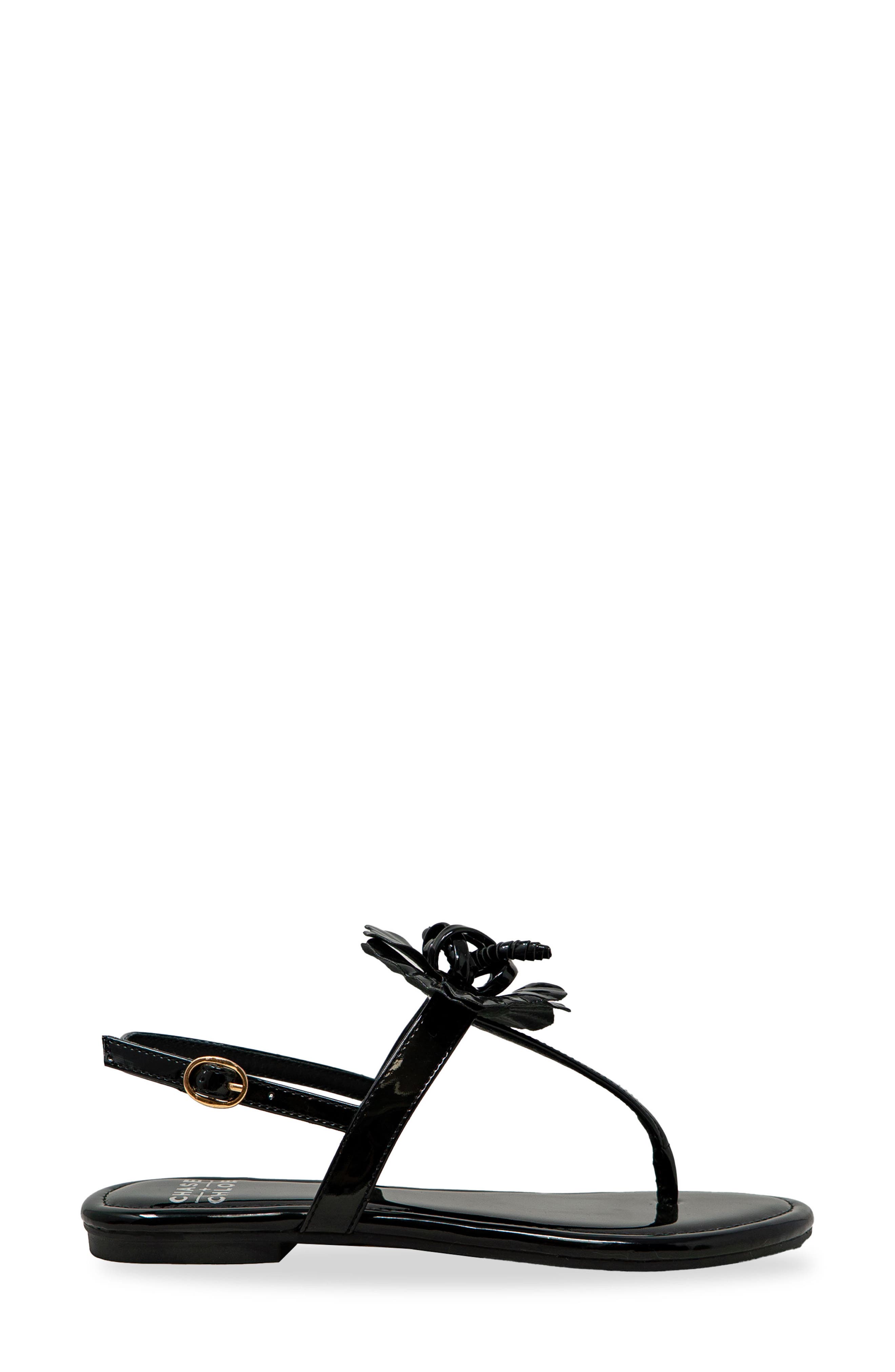 CHASE AND CHLOE Floral Post Toe Sandal, Alternate, color, Black Patent