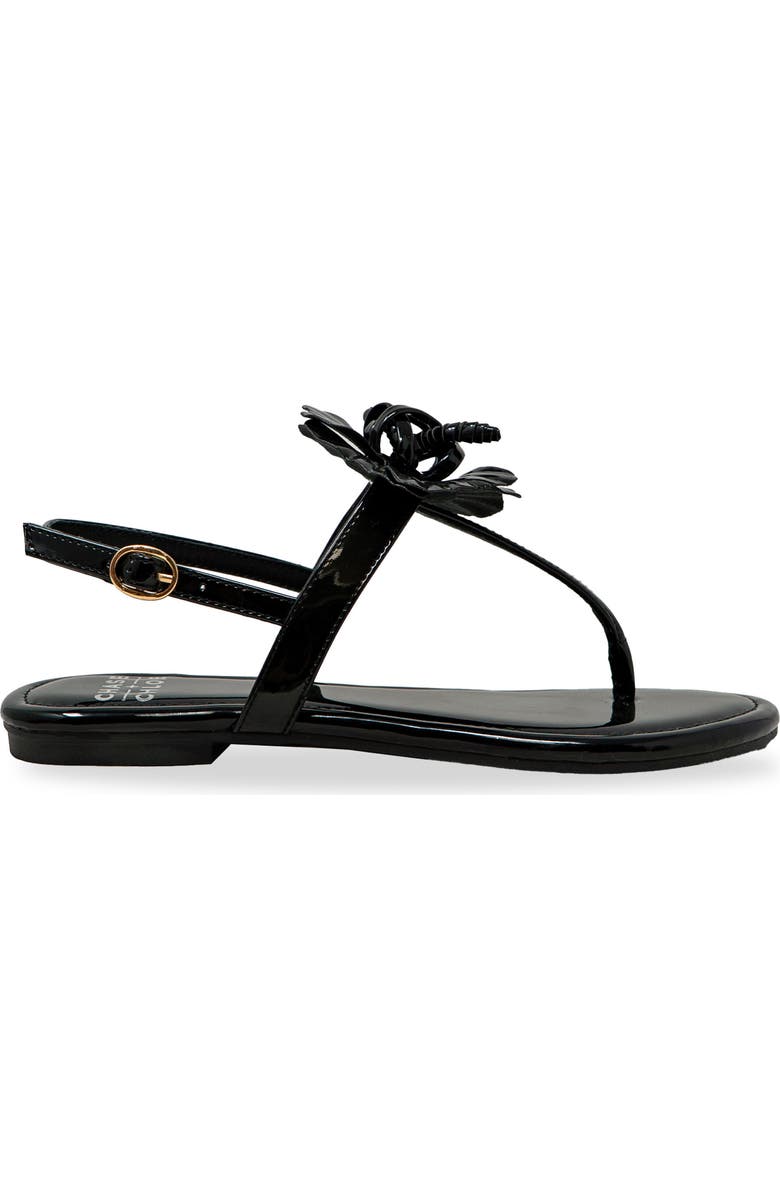 CHASE AND CHLOE Floral Post Toe Sandal, Alternate, color, Black Patent
