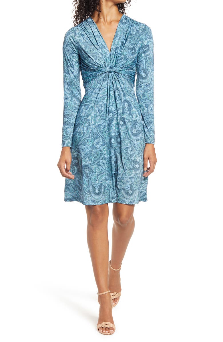Ilse Jacobsen Paisley Print Twist Front Long Sleeve Jersey Dress, Main, color,