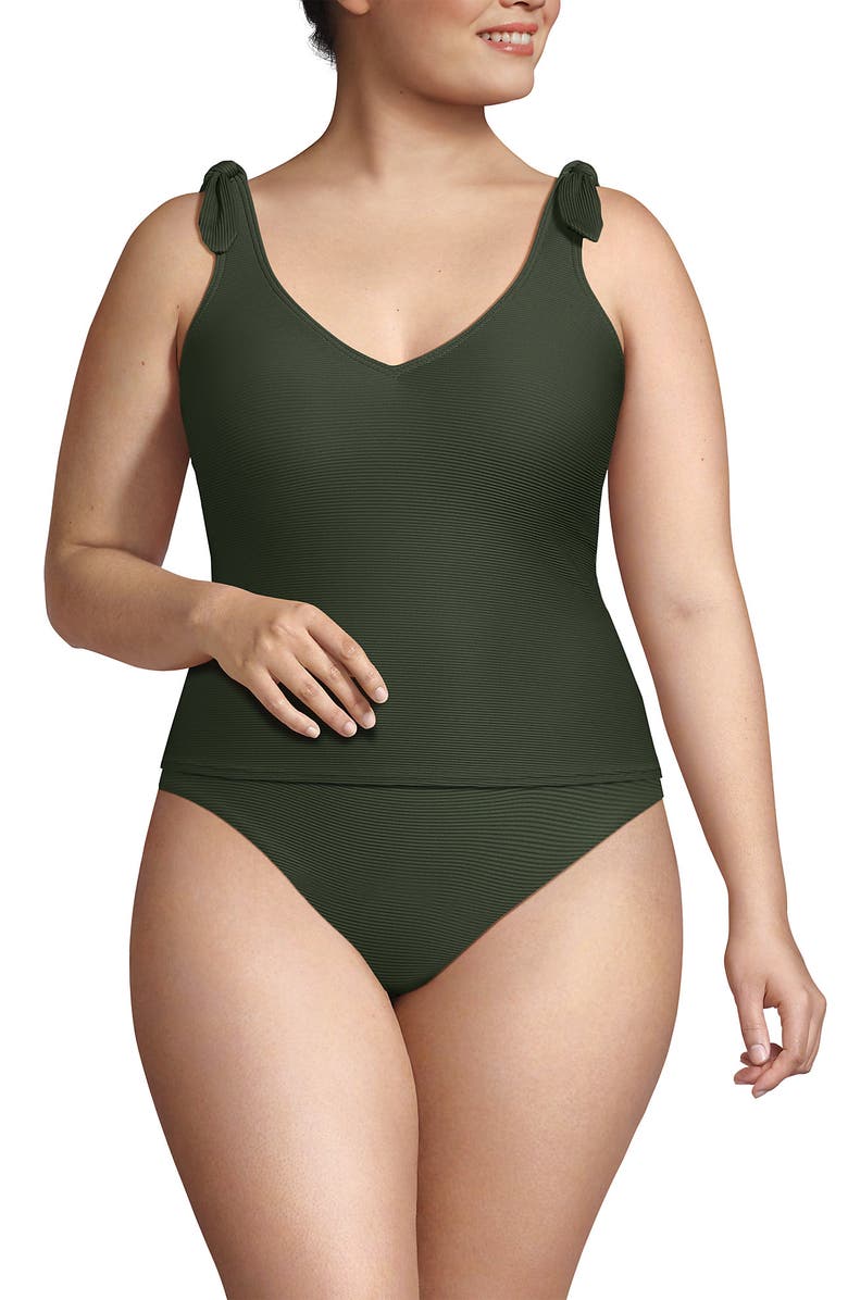 Lands' End Ottoman Rib Tie Shoulder Tankini Top, Main, color, Rich Olive Green Ottoman