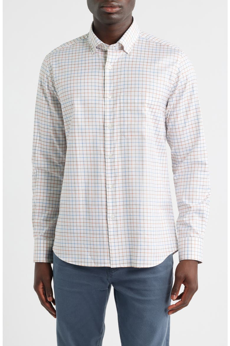 Windowpane Prep Cotton Twill Button-Down Shirt, Main, color, AUBURN