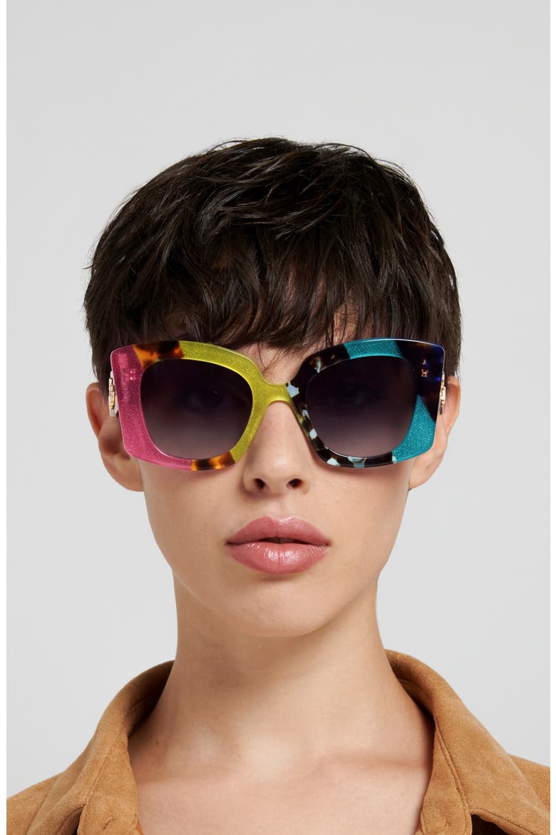 52mm Square Sunglasses, Alternate, color, PINK MULTIC/ DARK GREY SF
