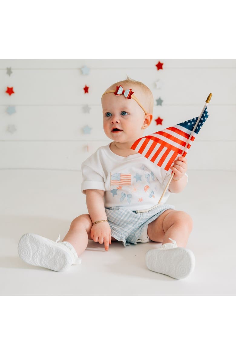 Glitter Flag Bow Baby Headband, Alternate, color, Red