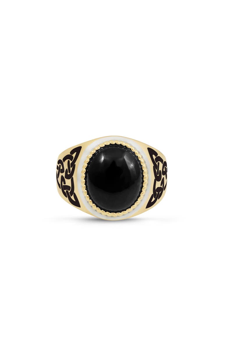 Black Onyx Sterling Silver Men Signet Ring With Enamel, Main, color, 14KT Gold Vermeil on Sterling