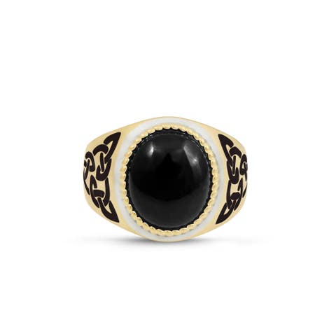 Black Onyx Sterling Silver Men Signet Ring With Enamel