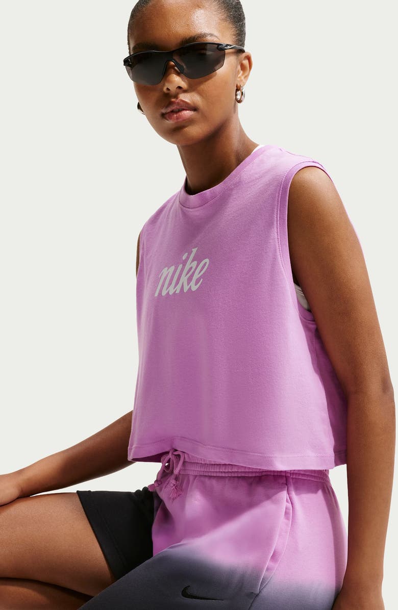 Nike Phoenix Fleece Mid Rise Dip Dye Shorts, Alternate, color, Lt Magenta/ Black/ Black