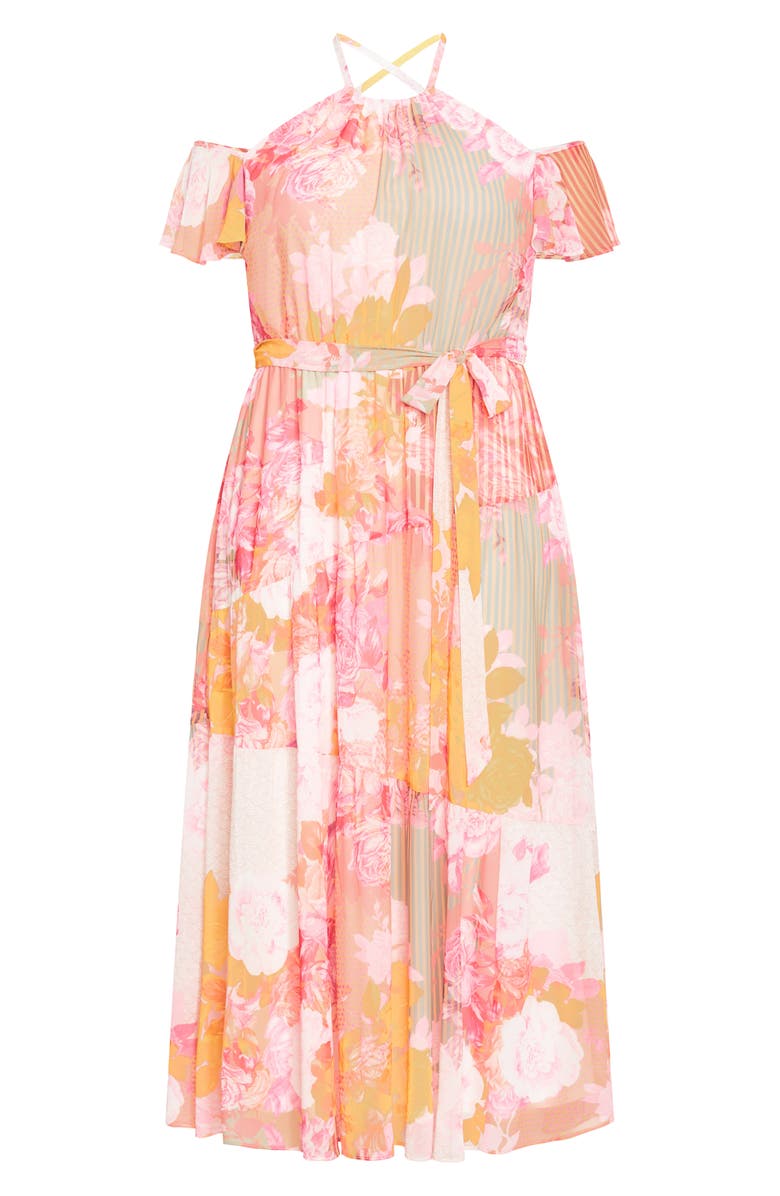 City Chic Vera Cold Shoulder Maxi Dress, Alternate, color, Sunset Rose