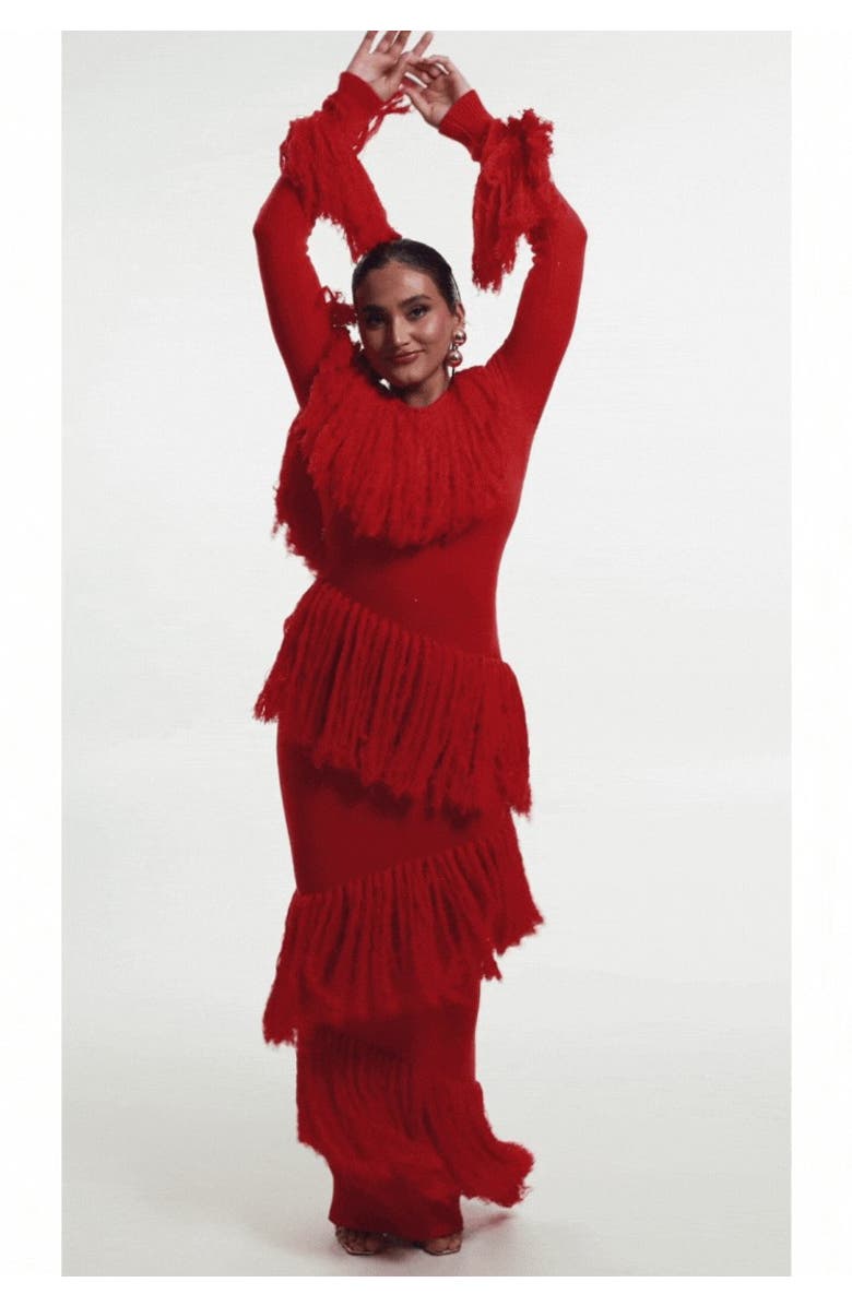 OFUURE Igho Sequin Fringe Maxi Dress, Main, color, Red