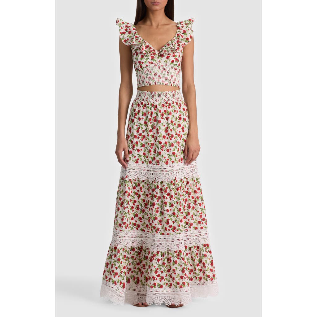 Alice And Olivia Alice + Olivia Reise Embroidered Tiered Maxi Skirt In Summer Poppy Sm