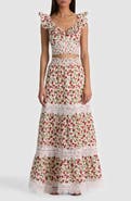 Alice + Olivia Reise Embroidered Tiered Maxi Skirt