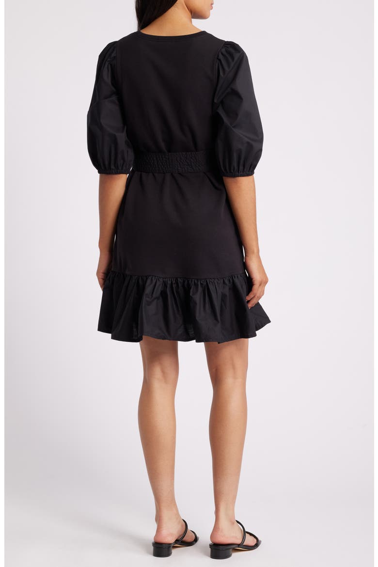 Mixed Media Sweatshirt Dress, Alternate, color, BLACK