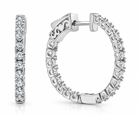 2Ct Lab Diamond Hoops Inside Outside 1 1/3" Silver Earrings