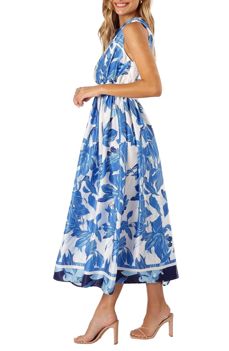 Petal & Pup Naomi Floral Print One-Shoulder Midi Dress, Alternate, color, Blue Floral