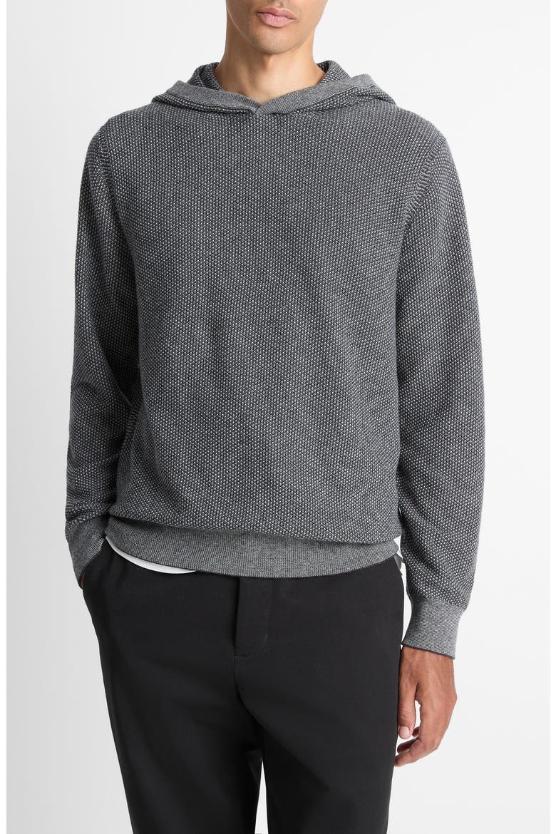Geometric Jacquard Wool & Cashmere Blend Hoodie, Main, color, HEATHER BLACK/ HEATHER GREY