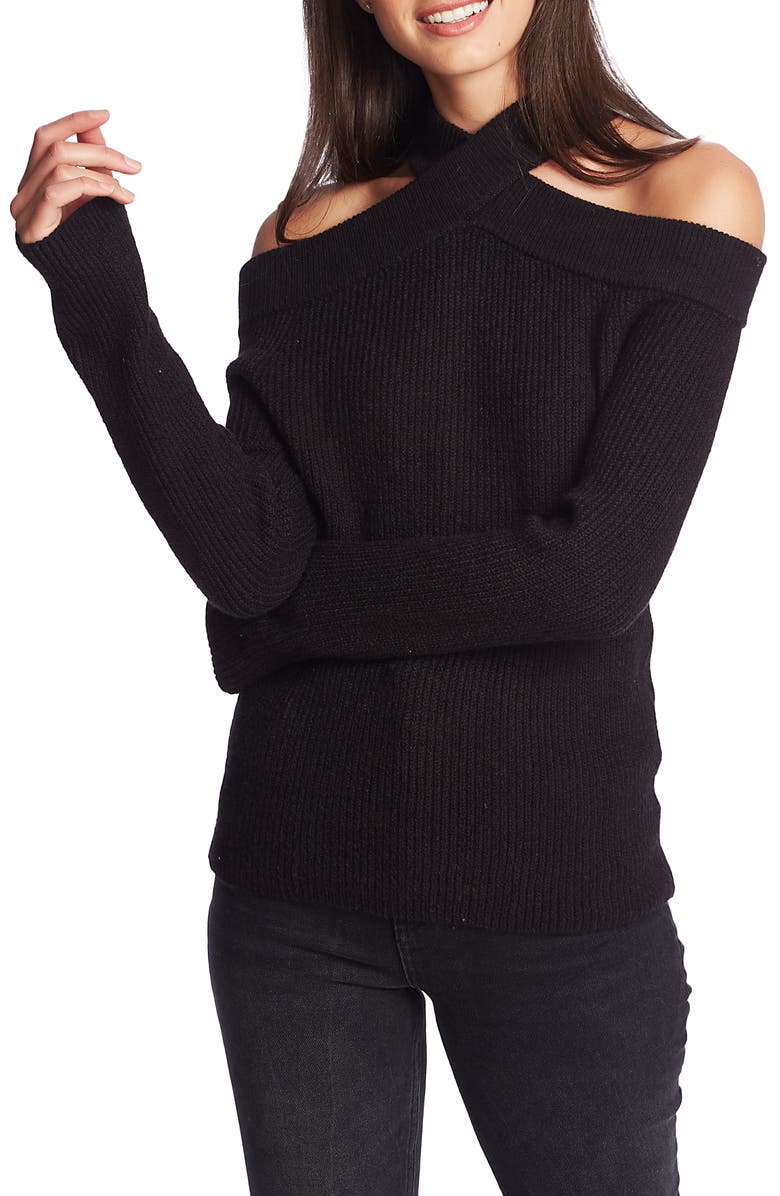 1.STATE Cross Neck Cold Shoulder Cotton Blend Sweater, Main, color,